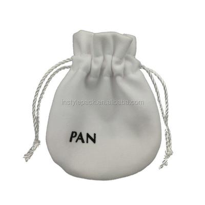 China Small White Safety Velvet Cord Jewelry Pouch For Ring Earring Necklace With Brand Logo for sale