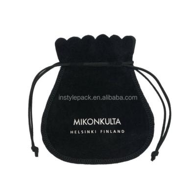 China Security Black Cloth Customized Velvet Drawstring Pouch Bag With Logo For Jewelry for sale