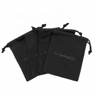 China Factory Direct Sale 11.5x15cm Logo Cosmetic Bag Security Shiny Black Nylon Drawstring Bag for sale