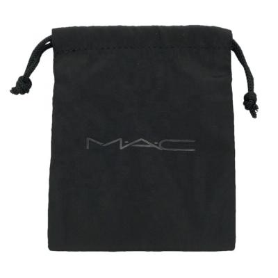 China Safety Competitive Price With High Quality Shiny Black Nylon 11.5x15cm Drawstring Logo Cosmetic Bag for sale