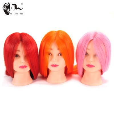 China Popular Colorful Styrofoam Mannequin Head Mannequin Rainbow 55cm Synthetic Hair Training Manikin Head for sale