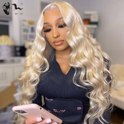 China Body Wave 613 Blonde Body Wave Human Hair 13x4 T Lace Front Wig Part Body Wave Lace Front Wigs 150% Density Pre Plucked With Baby Hair for sale