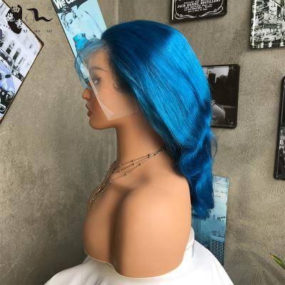 China Body Wave XISHIXIUHAIR Good Quality 150% Blue Human Hair Wig,Colorful Brazilian Hair Wig,Preplucked hd Swiss 13x4 Lace Frontal Wig for sale