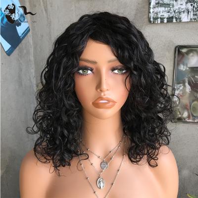 China FRENCH LOOP XISHIXIU Machine Made Human Hair Wigs Curl Bob Wigs With Bangs For Women Natural Color 210% Density Blown Wigs Brazilian Hair for sale