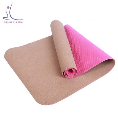 China Durable Washable Waterproof Anti-Slip Yoga Pilates Fitness Workout Mat Double Layer Cork Tape Yoga Mat for sale