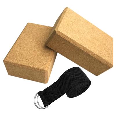 China Non-slip Recycled Cork Foam Exercise Fitness Eco Friendly Workout Yoga Block With Yoga Strap for sale