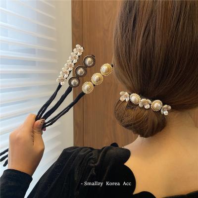 China Pretty Lady Korean New Fashional Accessories Hairpin Hairpin Hair Device Retro Petal Style Pearl Net Hair Sticks Pretty Lady Hairring Flower Hair Sticks for sale