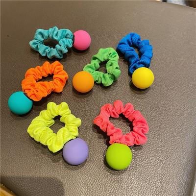 China Popular Ring Children Adult Hair Cloth Fluorescent Color Candy Color Head Flower Frosted Ball Hair Rope Elastic Band Large Female Intestine for sale