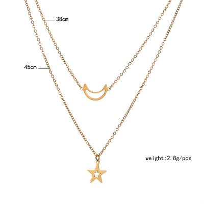 China Casual / Sporty Gold Stainless SteelStar Moon Clavicle Chain Metal Necklace for sale