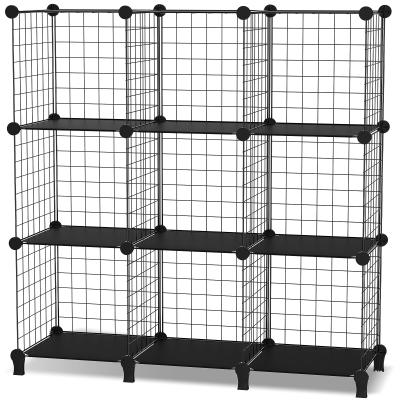 China Small Sustainable Shelf Metal Wire 9-Cube Storage Rack Shelf DIY Shelf Black for sale