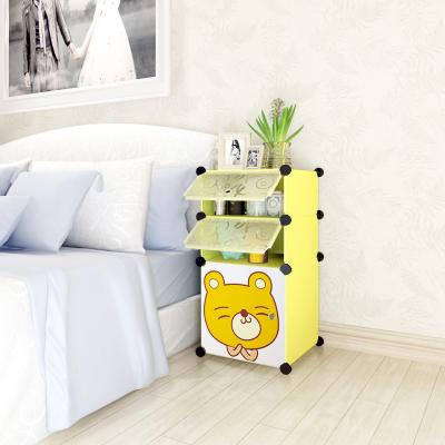 China 2 Cubes Mini Children's Eco-Friendly Bedside Storage Cabinet With Cartoon Doors for sale