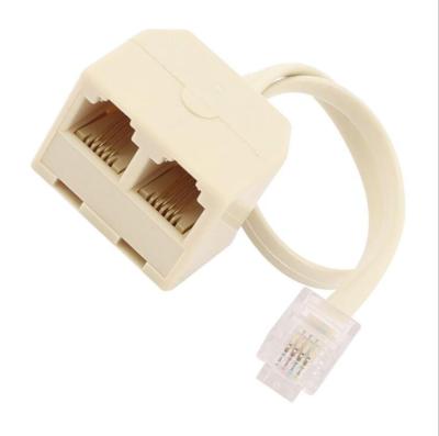 China ABS Hotselling Manufacturer RJ11 6P4C 2 Way Outlet Telephone Jack Line Splitter Adapter Beige for sale