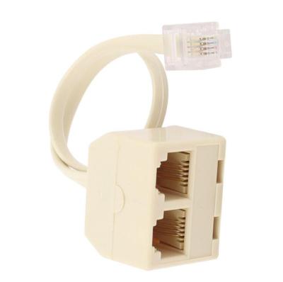 China ABS RJ11 6P4C 2 Way Outlet Telephone Jack Line Splitter Beige for sale