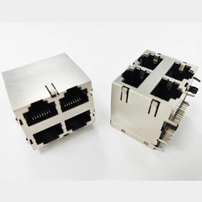 China audio & Video Shielded Dual Platform 2x2 RJ45 Jack Four Ports Network Switch Modular Connector for sale