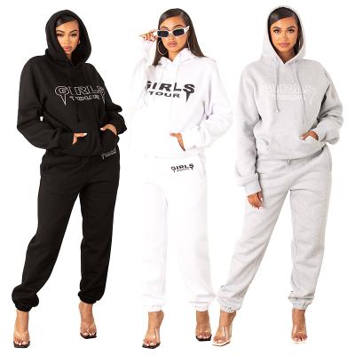 China Anti-Wrinkle 2 Piece Women Hoodies Sets Running Joggers Pullover Fleece Hoodie Joggers Set Plus Size Fitness Casual Gym for sale