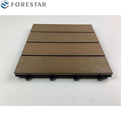 China Waterproof/eco-friendly/UV-resistant/anti-water/non-slip Easy Click New Color Grahite Composite Floor Tiles Outdoor Deck Tile Garden Decking Tiles Plastic Composite Wood Grain 3D in wood for sale