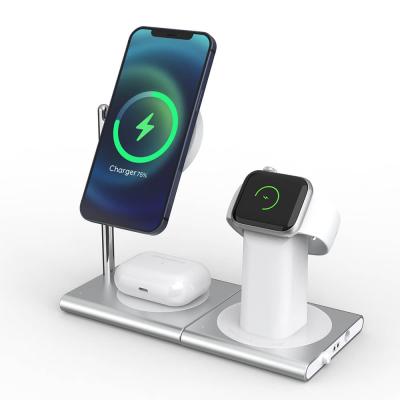 China 2021 New Version High Speed ​​Magnetic Wireless Charger Stand 3 in 1 15W Wireless Charger Device for Phone 12 pro for sale