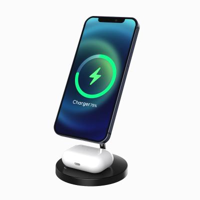 China 2021 Earphone Magnet Charger Stand For Iphone 12 Series Wireless Charger Stand 2 In 1 Wireless Charging Stand for sale