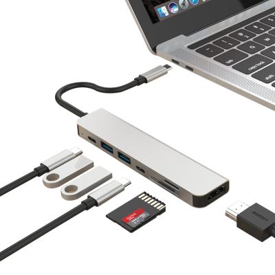 China Hot Selling Computer Multfunction 7 in 1 USB Card Reader Hub PD Charging SD/TF Card Reading USB C Hub for sale