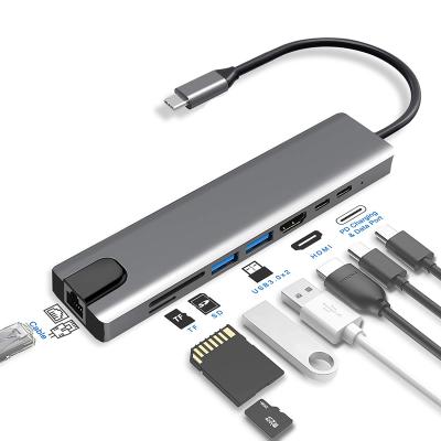 China Computer (Type-C) 8 in 1 USB C Hub with 87W PD Fast Charge Dual USB 3.0 8 Port USB Hub for TV Monitor Projector Matebook for sale