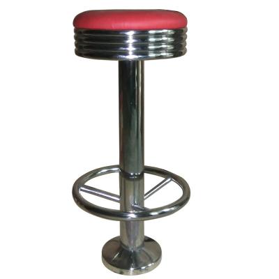 China Mid Century Customize Round Diner Bar Stools 1950s Red Stainless Steel Vinyl Round American Style Round Diner 50s Retro Barstool for sale