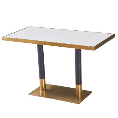 China Basic Modern Hotel High Quality Gold Color Marble Restaurant Rectangle Luxury Marble Dining Tables for sale