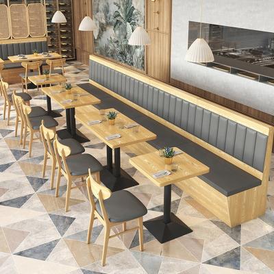 China Modern classic natural color restaurant table and wooden booth seating with back sofas and storage black stripe wooden booth dining table s for sale