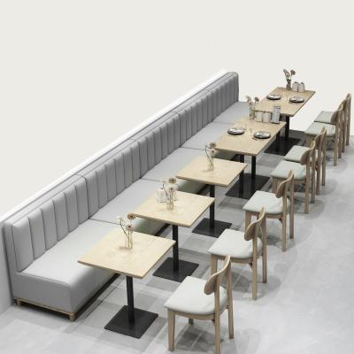 China Modern simple design square ash wood restaurant table and long leather booths wooden channels and plywood dining table booth sofas set for sale