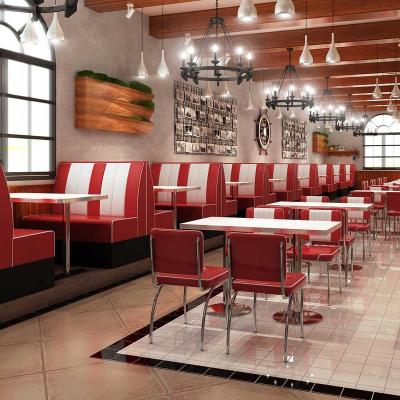 China Mid-Century Style American Diner Cabin Seating Furniture Red and White Leather Vertical Channels Support Retro 1950s Table and Cabin Set for sale