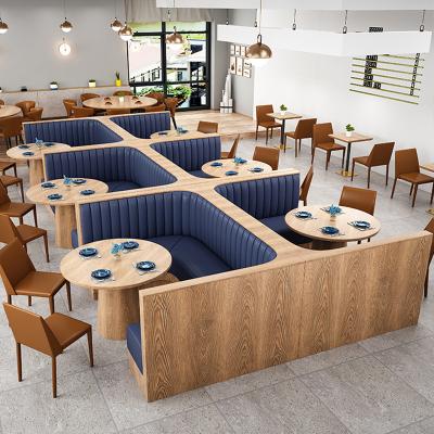 China Modern Customize Restaurant U Shape Booth Seating With Wooden Round Dining Table Set Laminate Veneer Corner Booth Couch Set for sale