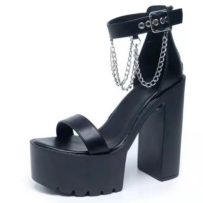 China Fashion trend women's thick heel platform buckle solid color high-heeled shoes large size women's sandals for sale