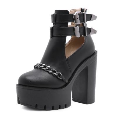 China Durable women's shoes rivet chain thick high-heeled ankle boots European and American platform thick-soled women's shoes for sale