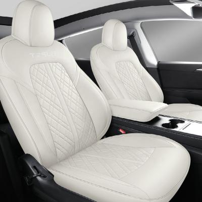 China High End Airbag Compatible Sports Seats Luxury Waterproof Car Seats 5 Covers White Leather Car Seat Cover For Tesla Model Y 3 for sale