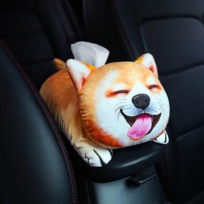 China Cute/Cartoon 3D Printing Plush Tissue Box Husky Dog Cute Cartoon Car Interior Decoration Car Mounted Hanging Tissue Box for Car for sale