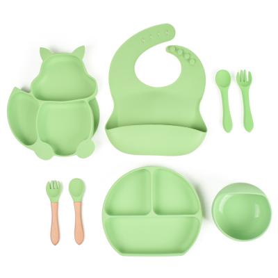 China C'dear Combination Baby Food Grade Silicone Washable Free Customizable Bpa Free Tableware With Dish Bib Fork Spoon for sale