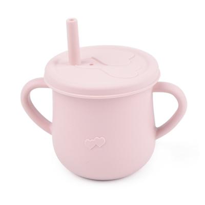 China BPA Free C'dear Promotes Fine Motor Skills Baby Silicone Drinks Cup With A Drip-Free Lid And Silicone Straw for sale