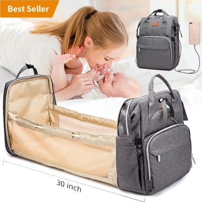 China With USB Waterproof Baby Diaper Changing Bags Multifunctional Travel Backpack Mommy Bag With Changing Pad for sale