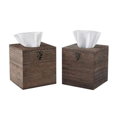 China Modern Farmhouse Toilet Paper Holder Square Shape Wooden Tissue Box for sale