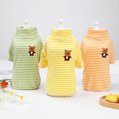 China Fashion News Pet Clothes Viable Bright Colors Medium Small Dog Striped Bottom Shirt Home Warm Comfort Collar Pajamas Tops for sale