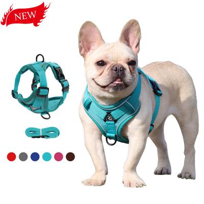 China Padded No Pull Dog Harness And Leash Set Adjustable Pet Harness Vest For Small Dogs Cats Reflective Mesh Dog Chest Strap French Bulldog for sale