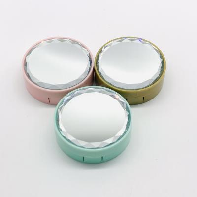 China Plastic Glasses Case Design Glasses Storage Contract Double Cover Glass Solid Colored Reflective Contact Lens Case Boxes Crystal Decor for sale