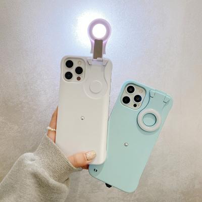 China Anti-Fall Cell Phone Case Fill Selfie Ring Light Phone Flashing Protector Case For iPhone 12 Pro Max Cell Phone Cover With Ring Light for sale