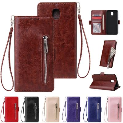 China With Card Slots Leather Case For Galaxy J3 J730 Wallet Cashbook Folding Flip Case With Kickstand Credit Card Slot Magnetic Closure for sale