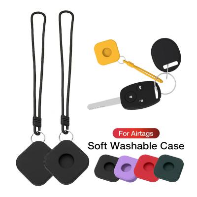 China Shockproof For Apple Airtags Soft Washable Tracker Protect Square Shell Soft Silicone Protective Sleeve Airtag Case With Hand Strap for sale