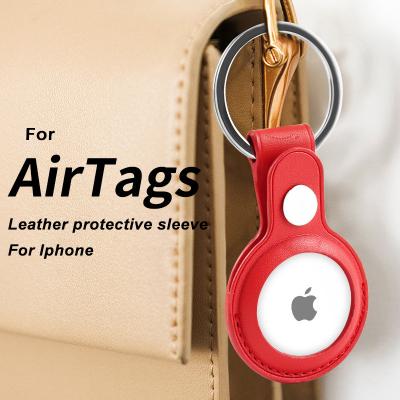 China 2021 Latest PU Leather Airtag Key Chain Protective Case Shockproof Orange Genuine Buckle For Apple Airtags Dog Collar Wallet for sale