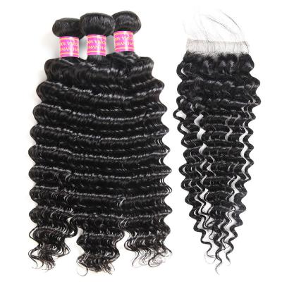 China Wholesale 30Inches Deep Wave Brazilian Curly Hair Bundles Hair With Clean Logo Meche Mink Human Hair 100% Brazilian Virgin C for sale