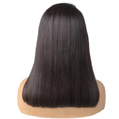 China Cheap Short Bob Human Hair Wig, Wavy Mink Color Lace Front Wig, High Density Black Virgin Hair Swiss Lace Wig 14 Inches for sale