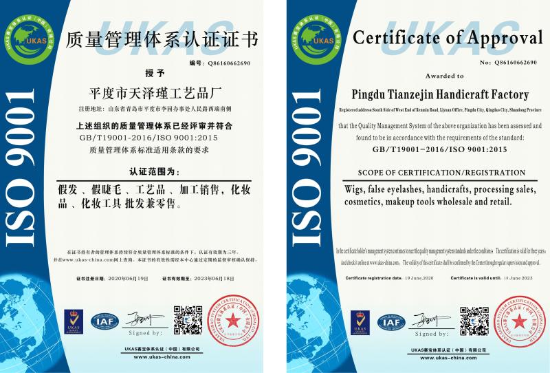 ISO9001 - Pingdu Tianzejin Handicraft Factory