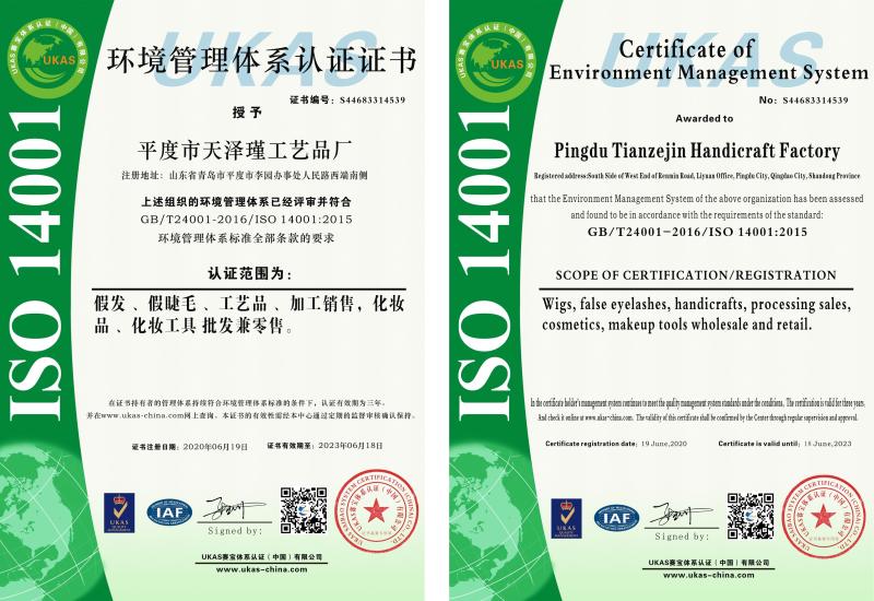 ISO14001 - Pingdu Tianzejin Handicraft Factory