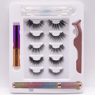 China Wholesale Natural Soft Top Invisible Magnetic Silk Eyelashes Magnetic False Strip Full False Mink Lashes Lashes With Eyeliner Set for sale